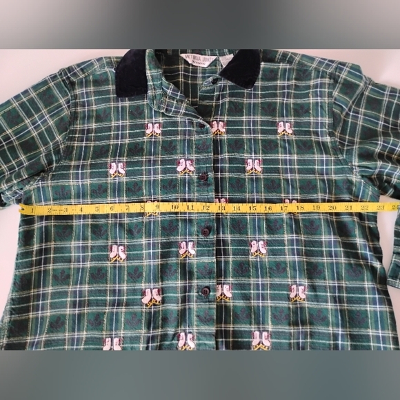 Victoria Jones Woman Flannel Plaid Embroidered Ice Skate Velvet Shirt Size 1X - Picture 12 of 13